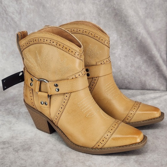 Code West Cowboy Bootie Boots Womens 7 Western NWT Ankle Fashion Brown - Picture 3 of 6